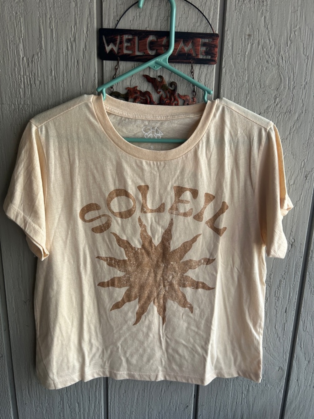 Chaser Cream Tee with Metallic Bronze Sun Graphic